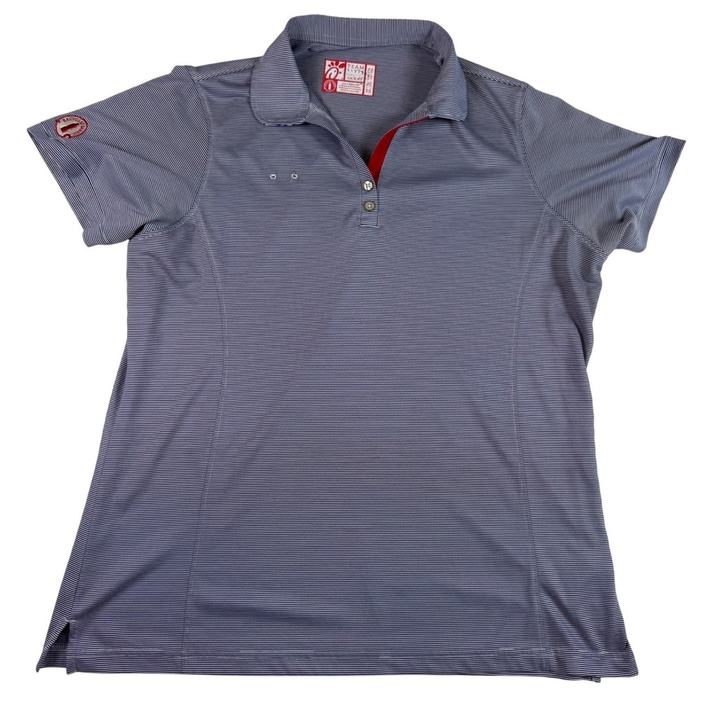 Chick-fil-A Team Style Oobe Women XL Polo Shirt‎ Blue White Stripe Uniform